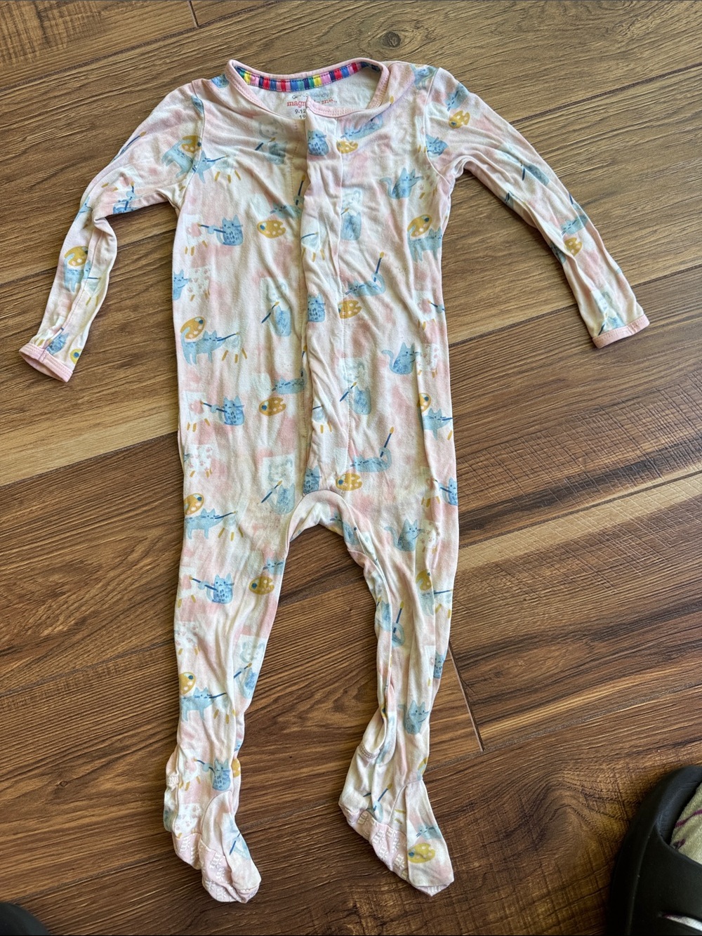 Magnetic Me Pink Footed One-Piece with Blue and Yellow Animal Print